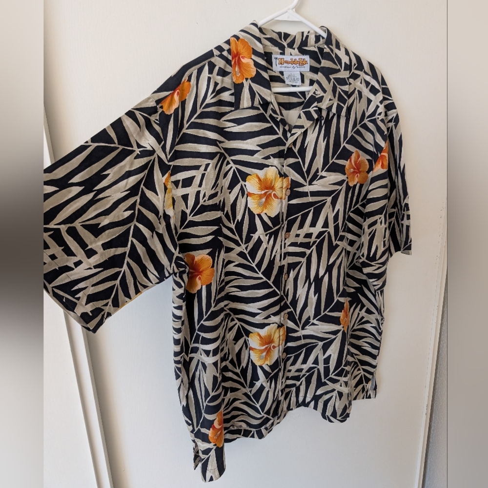 Honolulu Lulu Mens Large 100% Silk Hawaiian Shirt Black Brown Vacation Resort - Picture 4 of 6